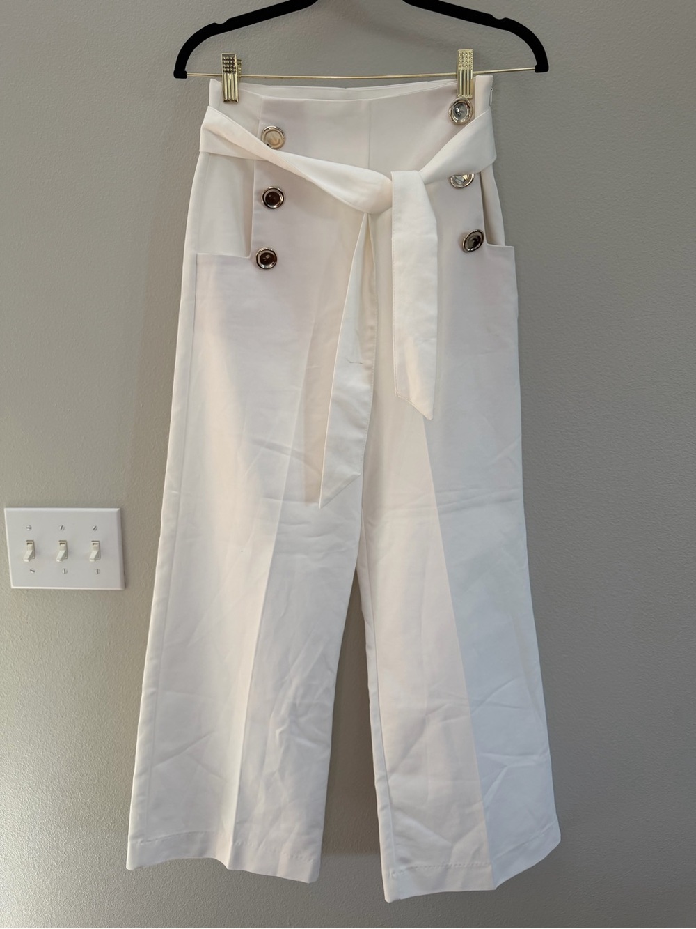 Zara White High-Waisted Wide-Leg Sailor Trousers with Gold Buttons - Picture 3 of 6